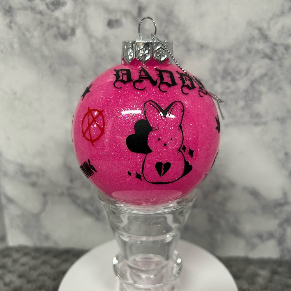 3” Lil Peep Inspired Custom Neon Pink Tattooed Glitter Ornament